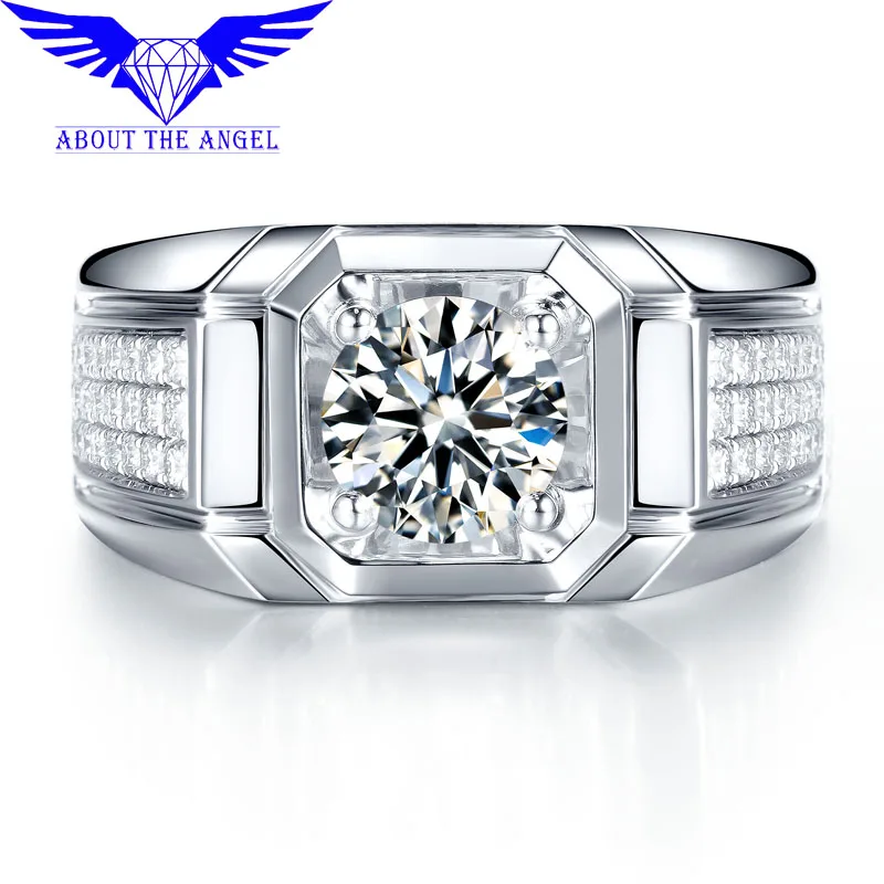 Buy 14 K WHITE GOLD MENS RING 1.0CT ROUND MOISSANITE