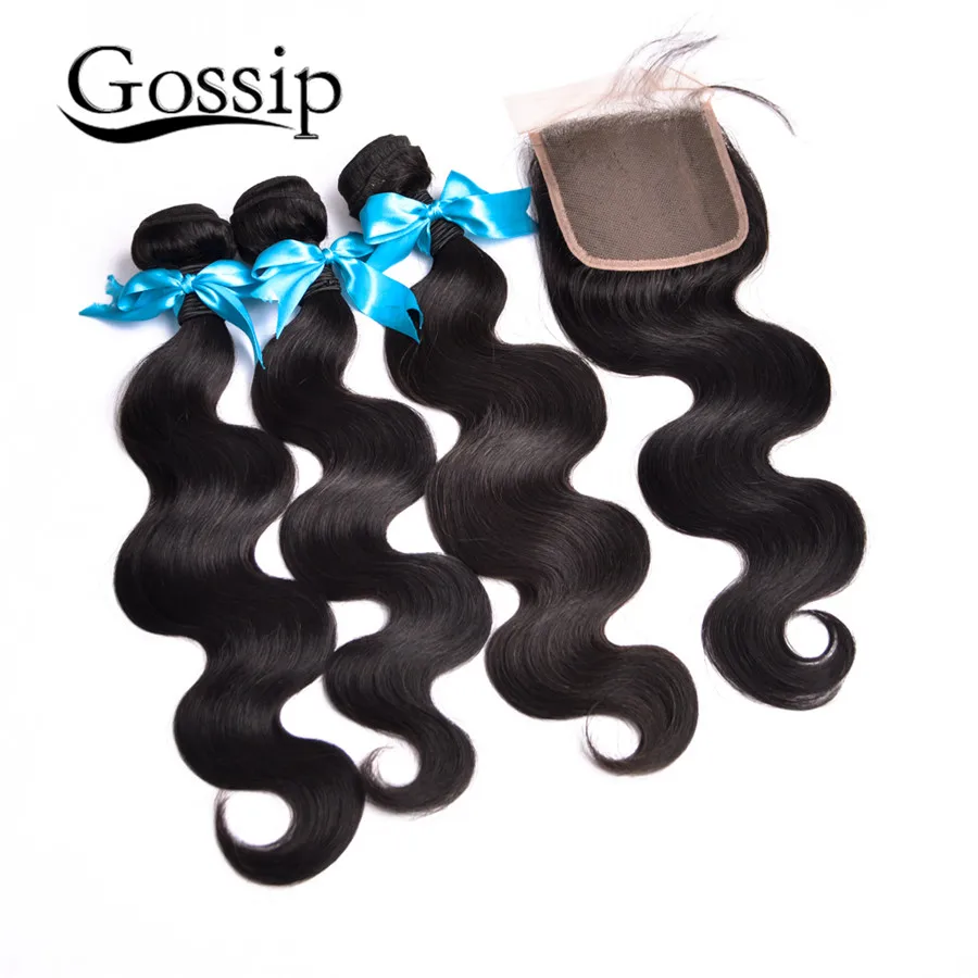 alt8A Peruvian Virgin Hair Body Wave 3 Bundles With Closure Gossip Hair Products With Closure Bundle Human Hair With Closure