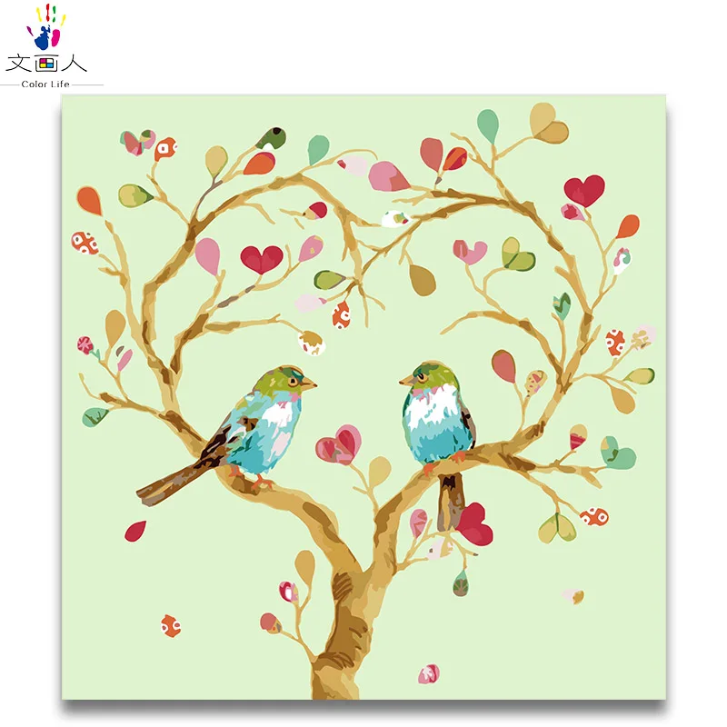 

Digital painting coloring by numbers birds and tree oil Paint by numbers Cute animal Cartoon tree oil Painting By Numbers framed
