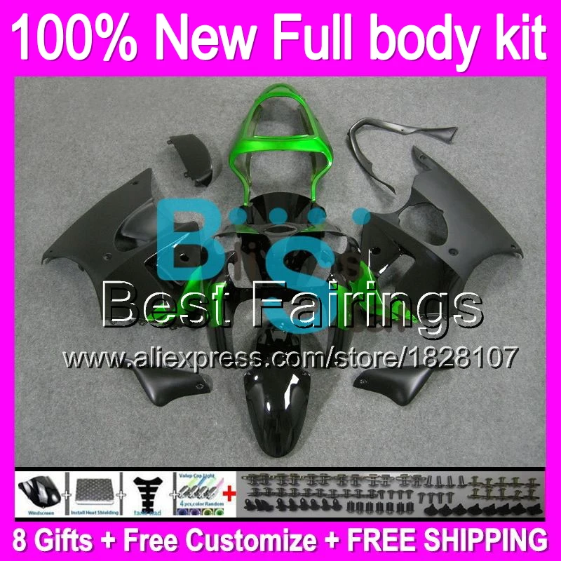 

Fairing For KAWASAKI ZX6R gloss blk NINJA 98 99 B119 ZX636 ZX-636 new green black ZX-6R ZX 6R 636 1998 1999 98-99 +decals