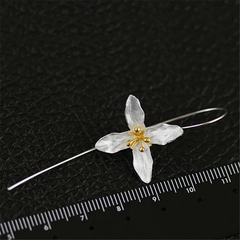 Lotus Fun Real 925 Sterling Silver Natural Handmade Fine Jewelry Vintage Poetic Clover Fashion Drop Earrings for Women Brincos