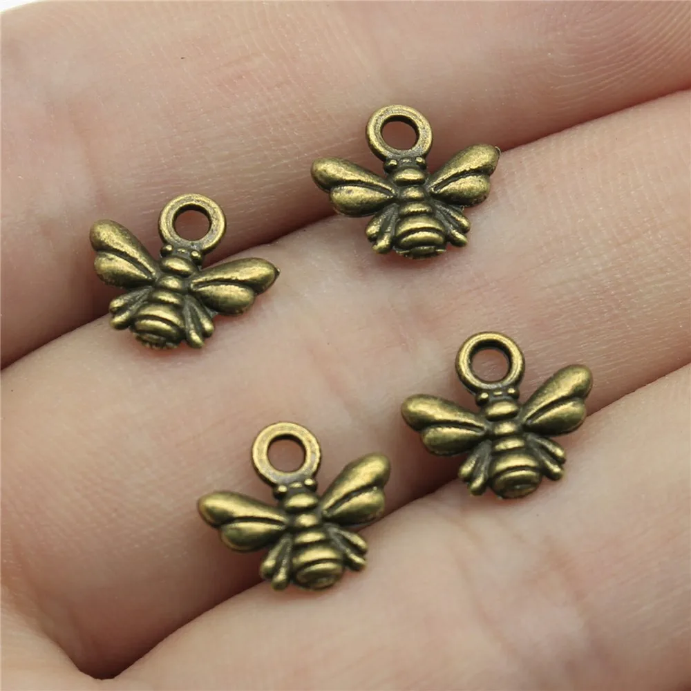 40pcs Antique Bronze Tone 0.4x0.4 Inch (10x11mm) Bee Charms Pendant For