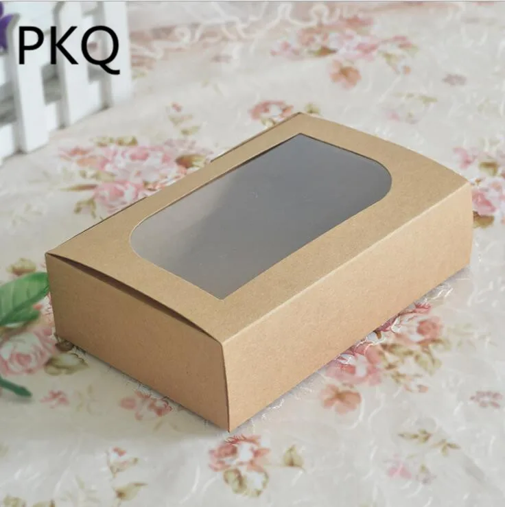 

10PCS 18x12x5cm Brown Kraft Paper Box With Window Christmas Gift Box Packaging Cookie Macaron Box Candy Wedding Gifts For Guests