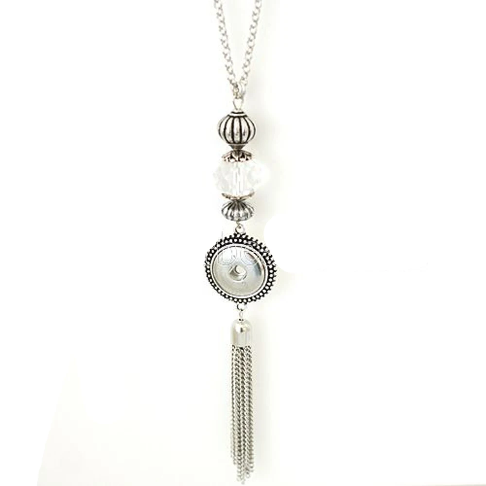 

New Trendy Ethnic Style Tassel Pendant Snap Necklace 58+8cm Extended Chain Snap Buttons Jewlery Fit 18mm Snap Button KB0510