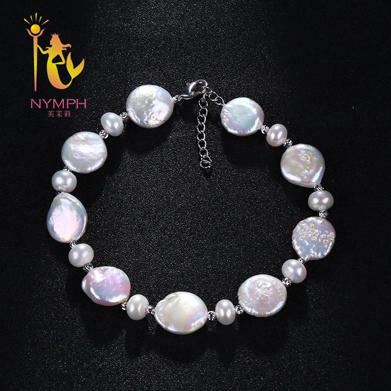 

NYMPH Pearl Jewelry Fashion 12-13mm Big Baroque Anklets Jewelry Pearl Foot Jewelry Wedding Fine Women For Party F207