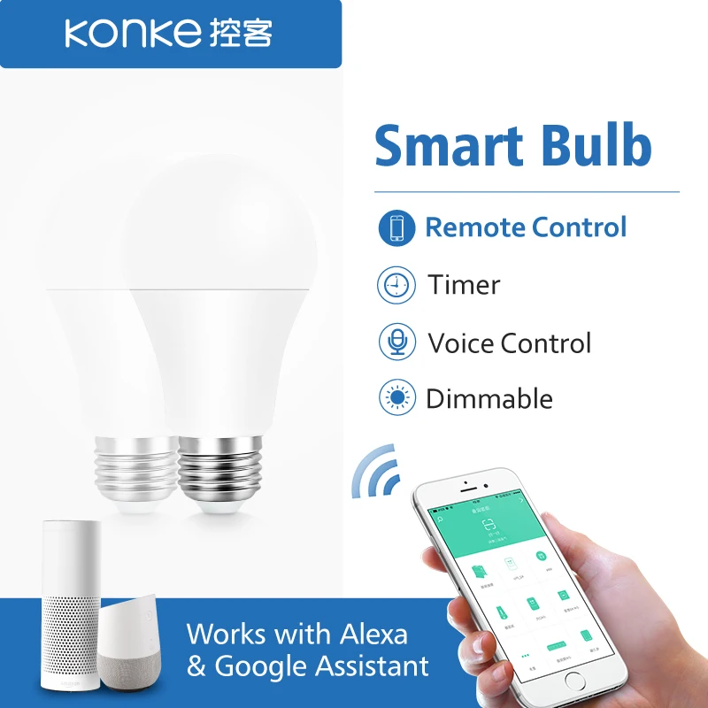 

Smart Wifi Lamp E27 Timing Dimmable LED Light Bulbs Remote Control EU Standard Works with Alexa and Google Assistant