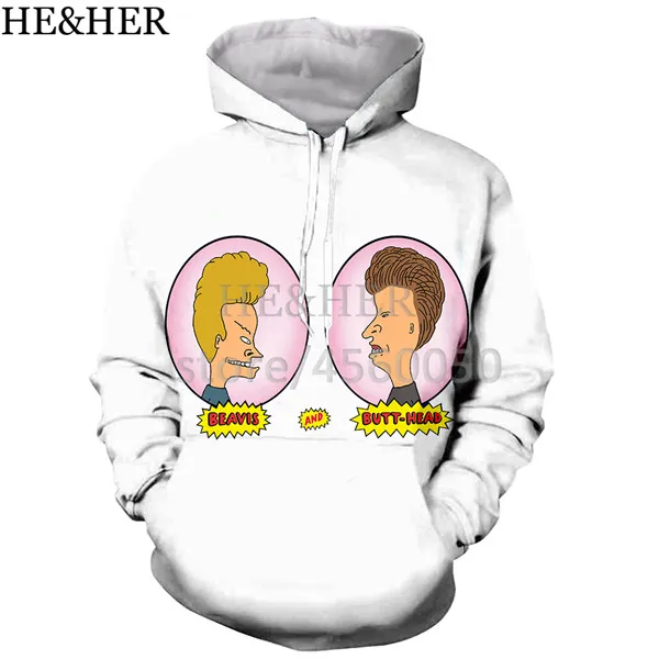 Симпатичные Beavis и Butthead 3D печатных мужчин и женщин с капюшоном толстовка модная графическая Толстовка Повседневная Уличная пуловер Толстовка