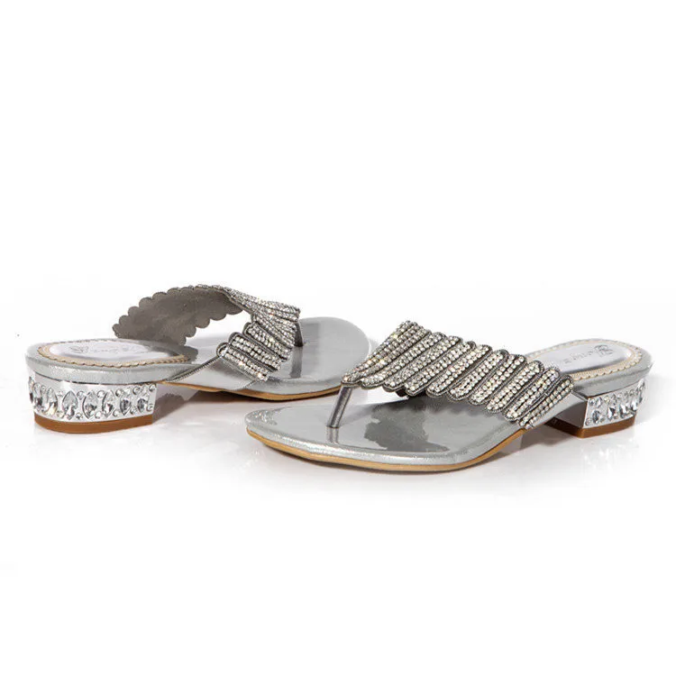 2017 Summer Hot Style Sexy Womens Shoes Low Heel Round Toe Sandals Casual Silver Comfort Sandal Flip Flops Slippers-6