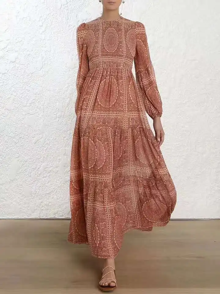 

Summer 2019 New Elegant Vintage Printed long Dress Holiday dress 190510mld01