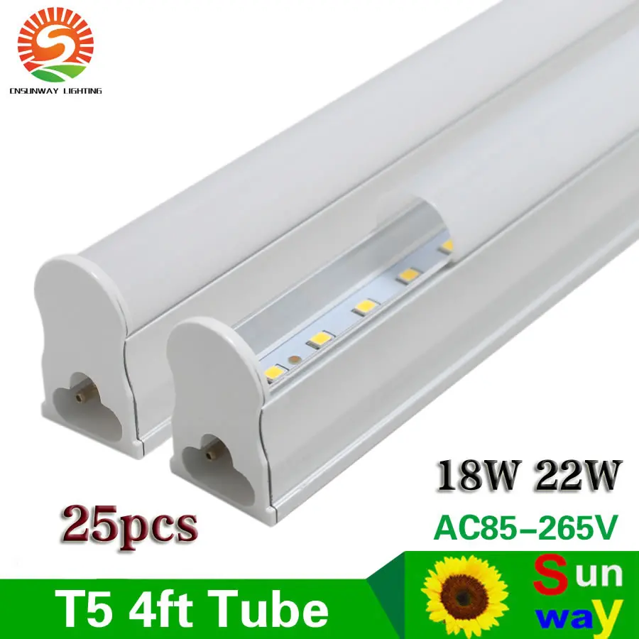 T5 Integrated светодио дный Light Tube 4ft 120 см 1,2 м светодио дный свет трубы 18 Вт 22 Вт матовое покрытие Linkable лампы освещения шкафа AC85-265V 25 шт