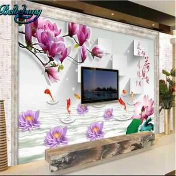

beibehang 3D stereo cubes nine fish map lotus TV background wall custom wallpaper mural decoration