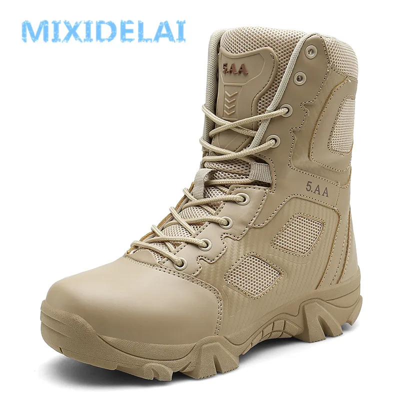 

MIXIDELAI Size 39-47 Desert Tactical Mens Boots Wear-resisting Army Boots Men Waterproof Outdoor Hiking Men Combat Ankle Boots