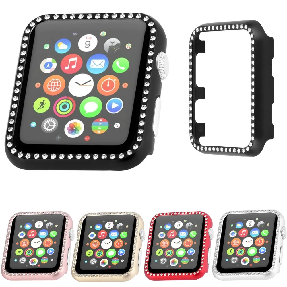 Watch Accessories for Apple Watch Case Series 3 2 1 Cover 42mm 38mm Bling Diamond Rhinestone Hard Metal Case for iWatch Strap