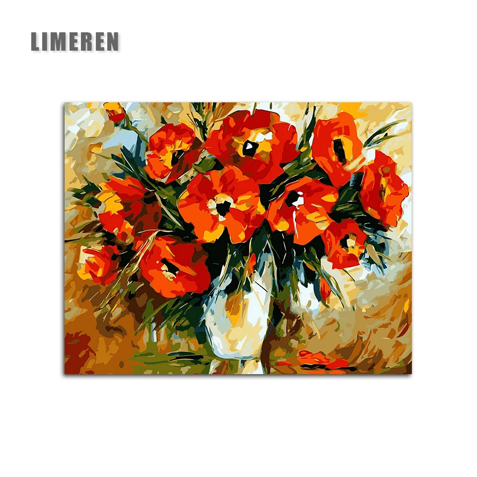 

Red Flower DIY Unframed Pictures Painting By Numbers Wholesale Safflower DIY Digital Canvas Oil Painting Home Decor