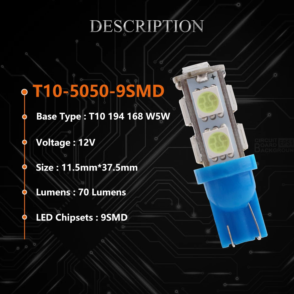 500 шт./лот T10 194 168 W5W 9 SMD СВЕТОДИОДНЫЙ Автомобильный светодиодный светильник лампы
