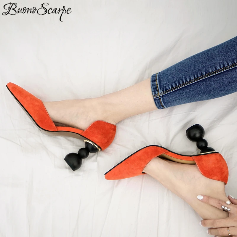 

2019 Women's Shoes Summer Strange Style Pointed Toe Pumps Elegant Fashion High Heels Sheepskin Suede Ladies Shoes Size 33-40EU