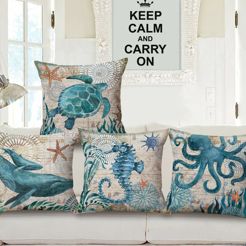 marine ocean style sea turtle patterns square 18 cotton linen sea horse sofa throw cushion covers octopus home decor pillows - Ocean Decor marine ocean style sea turtle patterns square 18 cotton linen sea horse sofa throw cushion covers octopus home decor pillows - Ocean Decor