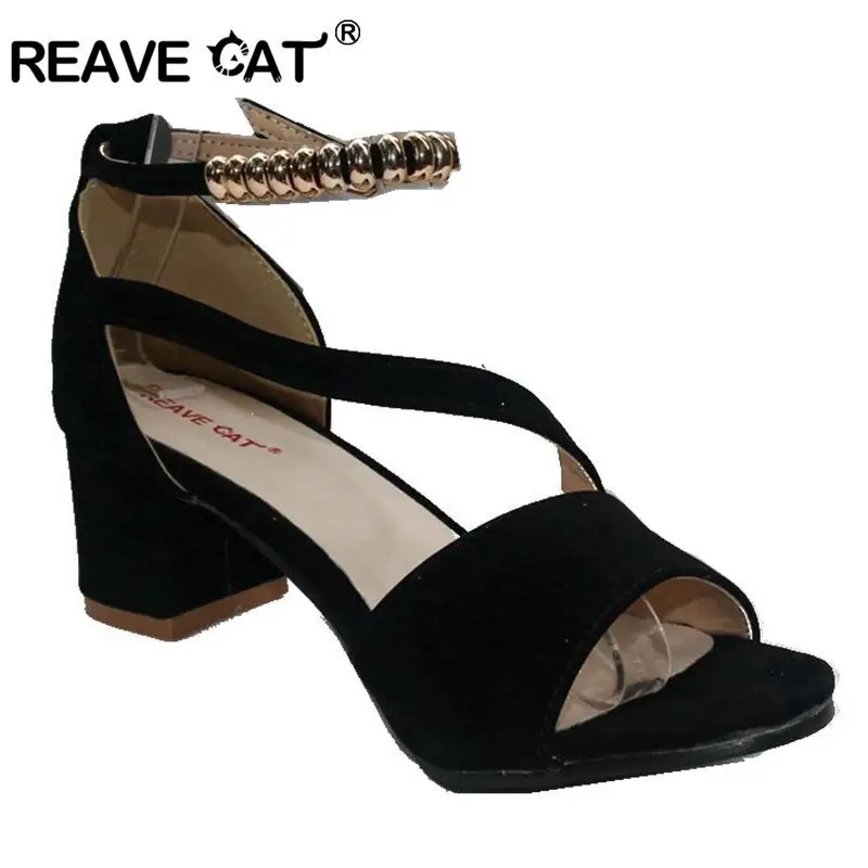 Женские босоножки из флока REAVE CAT летние туфли с пряжкой и бусинами черные красные