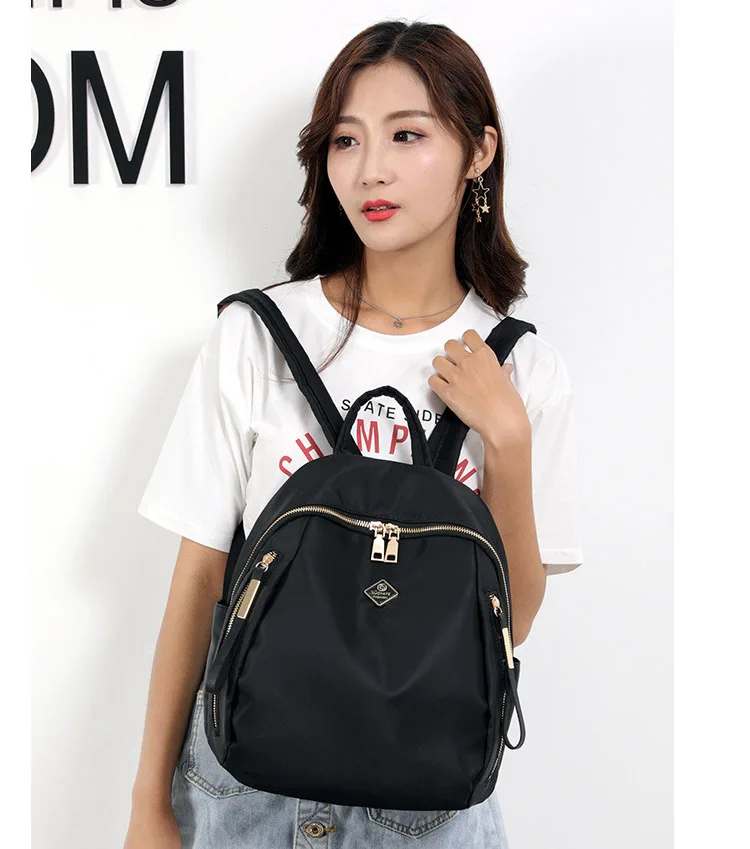 Women Floral Nylon Backpack Female Fashion Printing Casual Rucksack Famous Lady Girls Large Black Purple Blue Soft Shoulder Bag (2)