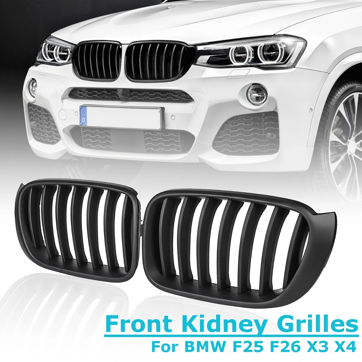 

1Pair Car Kidney Grills for BMW X3 F25 F26 2014 2015 2016 2017 for Matt Black Front Kidney Grill Grilles Racing Styling