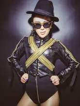 Lady Punk Style Pu Leather Jacket Short Style Super Star Stage Wear Coat Costume Fashion Dj Ds Female Singer Costumes Clothing