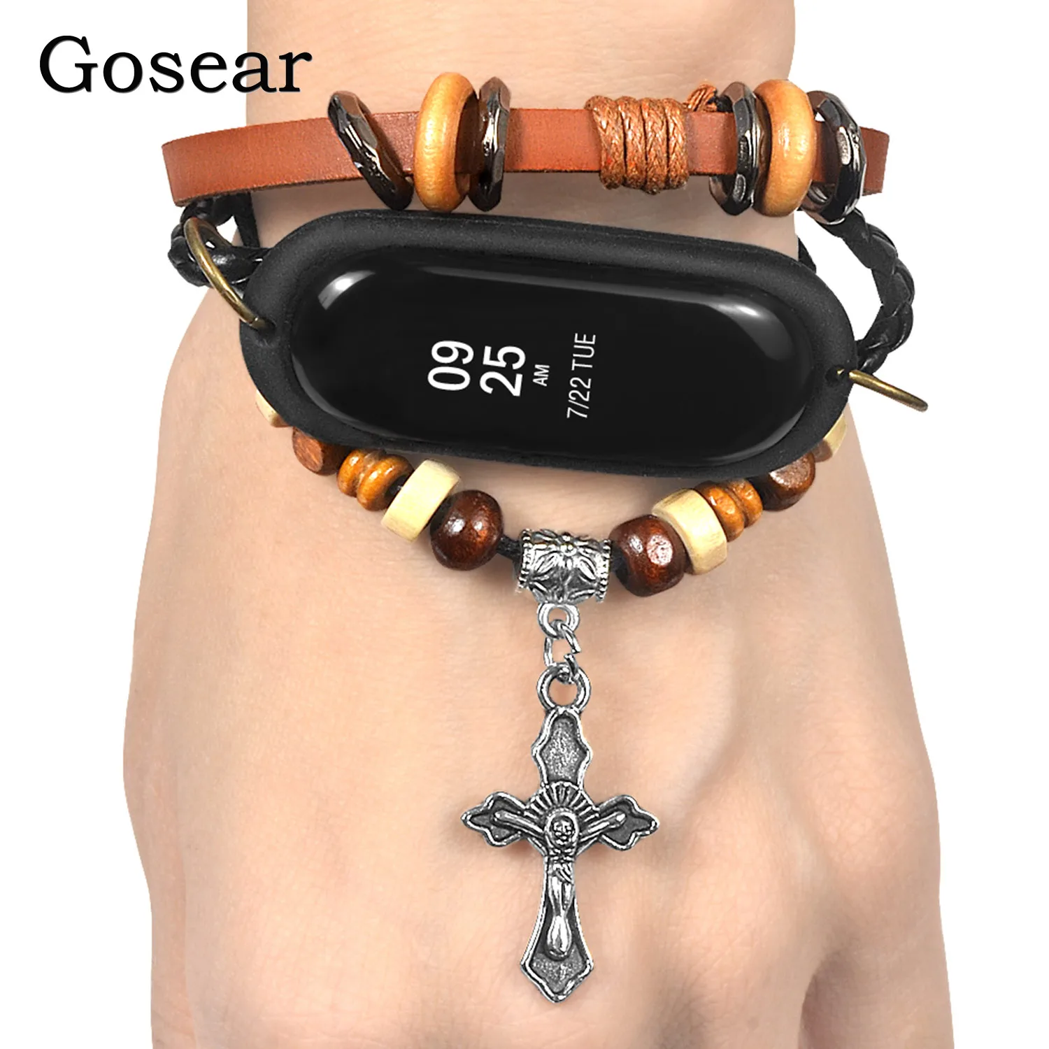 

Gosear Silicone Case Cover Protector w/PU Leather Bracelet Strap Replacement for Xiaomi Xiao Mi Band 3 4 Band3 Smart Gadgets