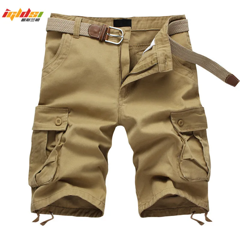 Achat Nouveau 2018 été hommes Baggy Multi poche militaire Zipper Cargo Shorts culotte mâle longue armée vert kaki hommes tactique Shorts