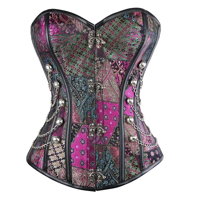 

Purple Steampunk Spiral Steel Boned Steampunk Gothic Bustier Corset with Burlesque Costumes Overbust Corset with G-string