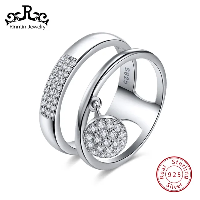 Rinntin Sterling Silver S925 Women Rings AAA Shiny Cubic Zircon Pave Setting Two Rinntin Sterling Silver S925 Women Rings AAA Shiny Cubic Zircon Pave Setting Two