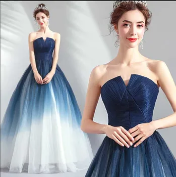 

Navy Gradient Strapless Evening Formal Dress Luxury Pron Gown Custom Wedding Party Dress Ball Gown For Women Plus Size 5XL 6XL