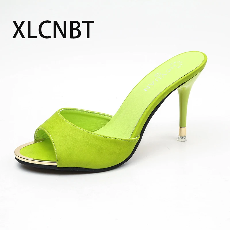 Goede Thinck Hak slipper vrouwen schoenen sexy zwarte dikke bodem open teen hoge dames mooie slides pep toe zomer mode schoenen