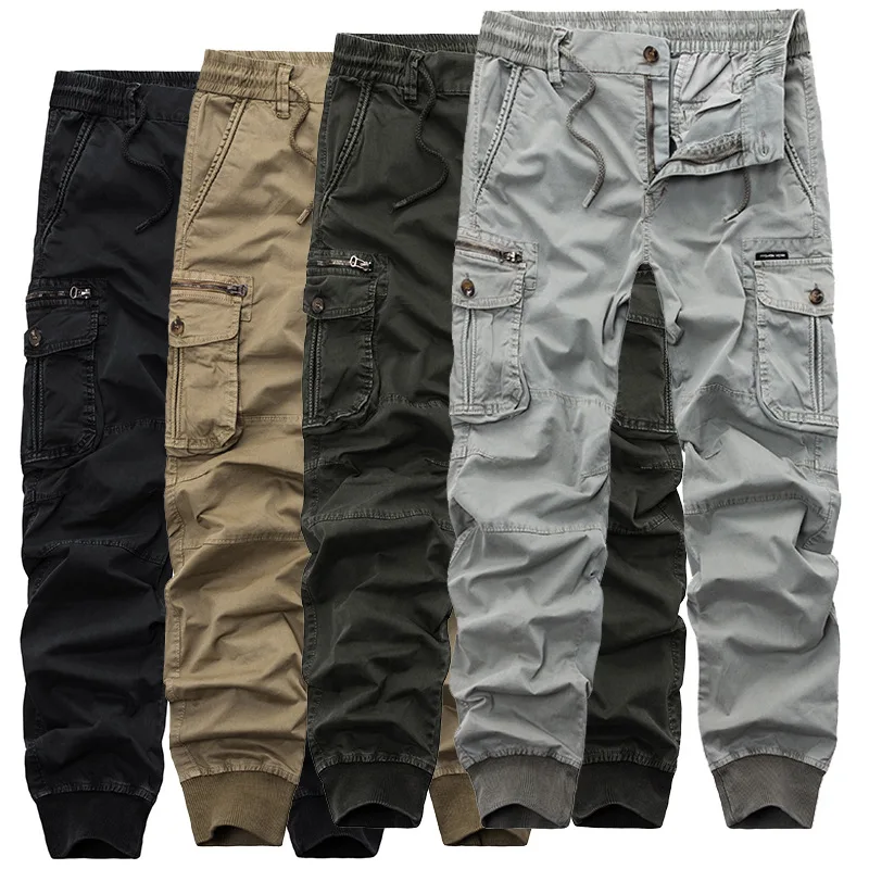 

Fashion Winter Men's Cotton Solid Color Military Pants Straight Multi-Pocket Pants Hip Hop Overalls Casual Male Trousers