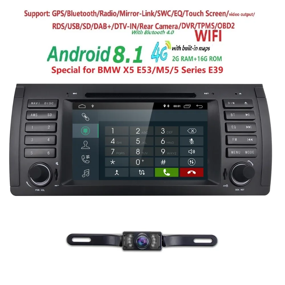 Flash Deal Hizpo Android 8.1 IPS Car DVD Player Radio GPS For BMW 5 Series E39 1996-2001 17PIN 2002-2003 40 PIN WIFI Bluetooth 2G+16G 1080P 3
