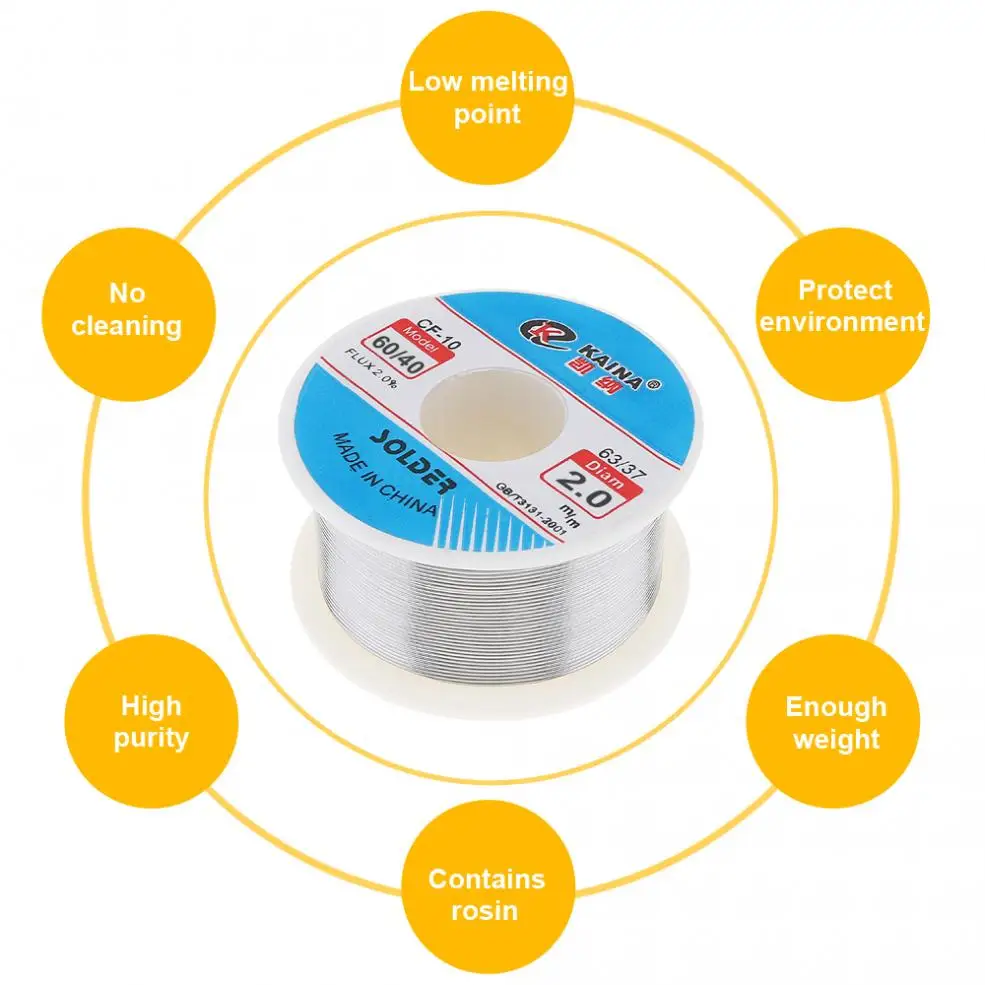 60/40 100g 2.0mm 0.8mm 1.0mm 1.2mm 1.5mm Tin Fine Wire Core 2% Flux Welding Solder Wire with Rosin and Low Melting Point