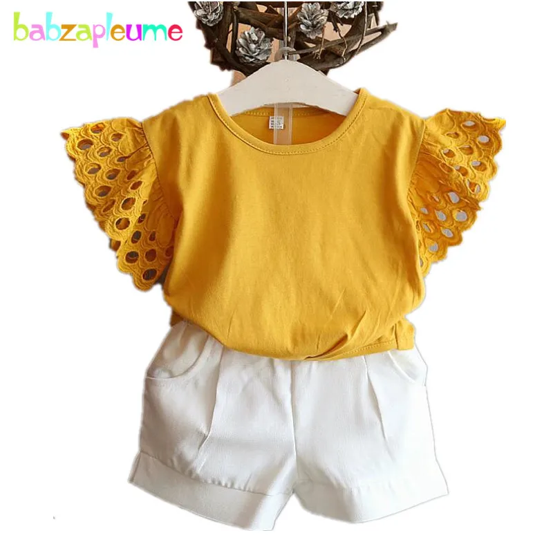 

2017 Summer Girls Clothing set Hollow Out T-shirt Short Sleeve Top+Shorts 2pcs girls suit Baby Clothes Korean Brand Costume A233