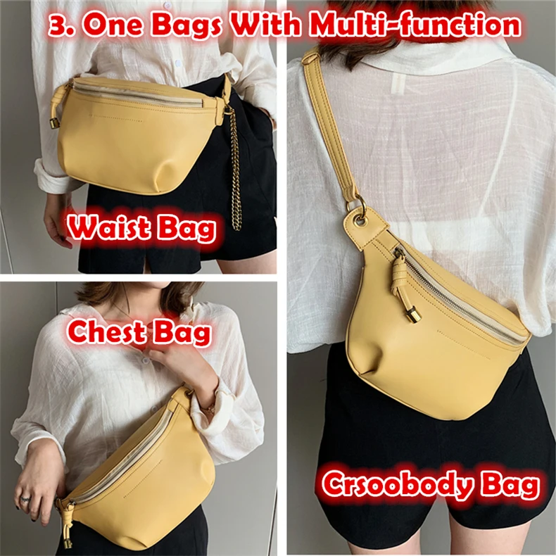 Burminsa Summer Chain Soft Chest Bags For Girls Candy Color Women Sling Waist Pack Phone Crossbody Bags Yellow White Green