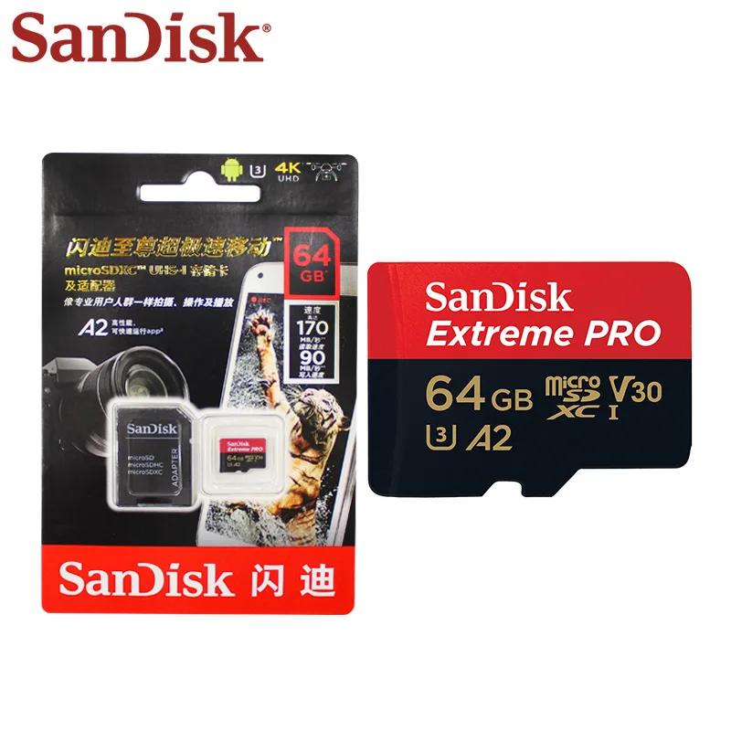 Cartão de Memória A2up a 170 Original Sandisk 128 mb – s Micro Cartão sd V30 u3 Extremo Pro Sdqxp Flash Uhs-i tf 100% 64 gb