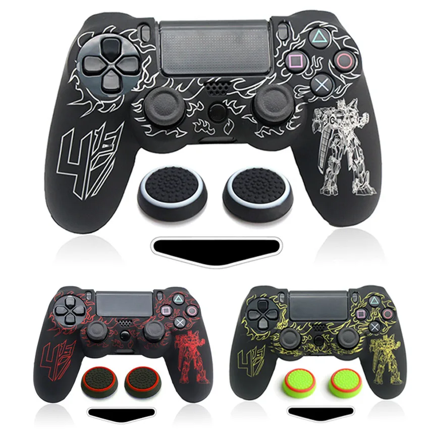 

For Playstation 4 Silicone Skin Anti-slip Protective Case Cover and Thumb Grip Caps for PS4 Slim Pro Controller LightBar Sticker