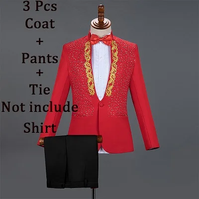 Английский стиль формальные мужские костюмы Стразы блейзеры брюки наборы певец и ведущий концертный мужской сценический наряд свадебное платье DT756 - Цвет: As Picture