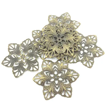 

10Pcs Decoration Bag Connectors Ornament Flower Alloy Hexagon Filigree Wraps Hollow Craft Jewelry DIY Findings 57mm