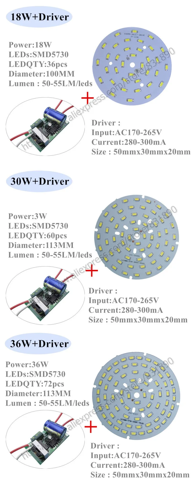 2 комплекта переменного тока 220 В светодиодный PCB алюминиевый baord plate SMD5730 18 Вт 30 Вт 36 Вт 50 Вт 70 Вт 100 Вт pcb с водителем светодиодный подвесной светильник потолочный светильник светодиодный лампочка