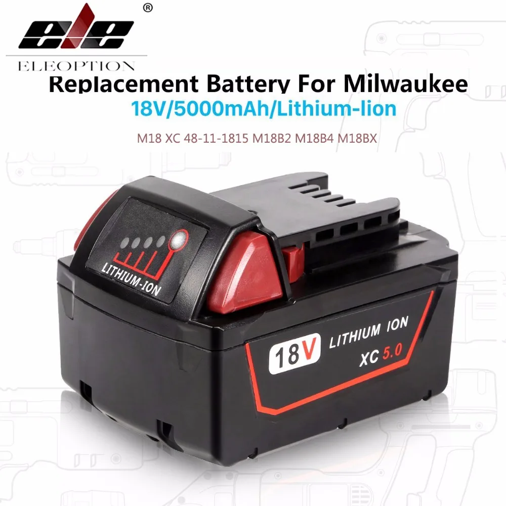 

ELE ELEOPTION 5000mAh 18V Li-Ion Replacement Power Tool Battery for Milwaukee for M18 XC 48-11-1815 M18B2 M18B4 M18BX