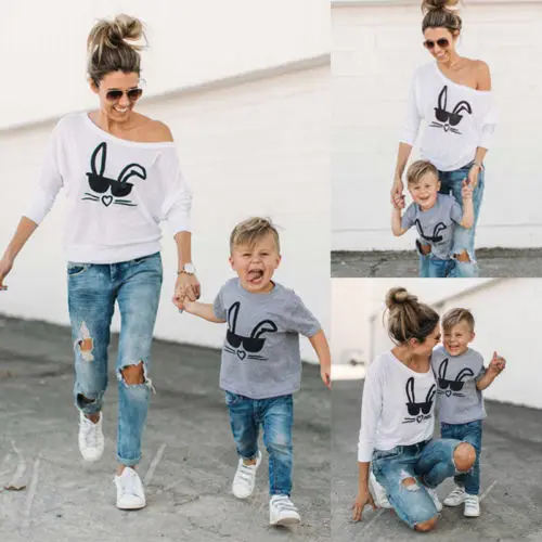 

2018 New HOT Summer Family Matching T-shirt Outfits Rabbit MOTHER SON Women Baby's Bunny Children Adults Kids Casual Tee Tops