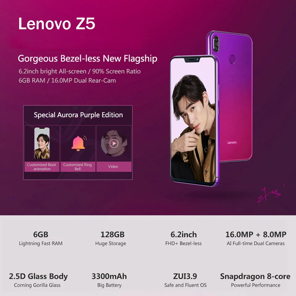 Lenovo Z5 смартфон с 6 2 дюймовым дисплеем восьмиядерным процессором Snapdragon 636 ОЗУ ГБ