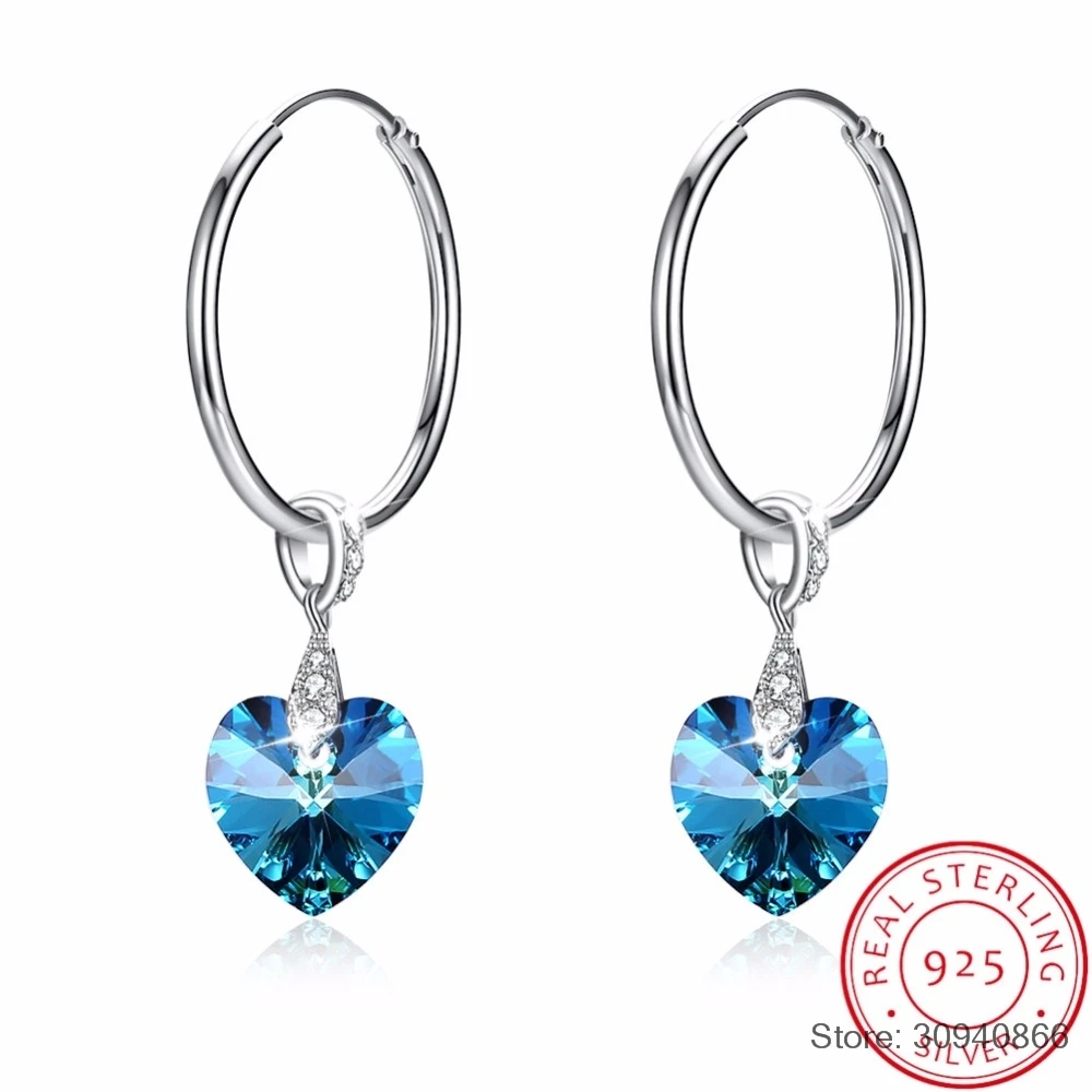 

Fine Jewelry Made with Heart Crystal Drop Earrings Real S925 Sterling Silver Long Earring for Anniversary Vintage Gift