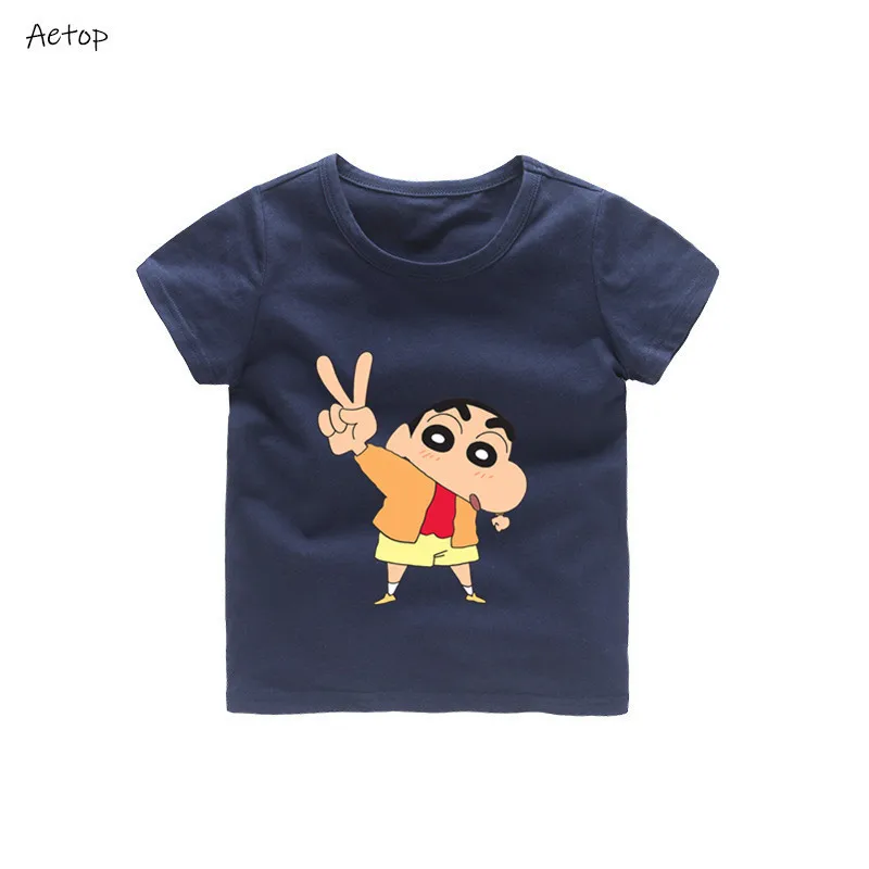 Одежда Crayon shin-chan футболка для подростков из японского аниме футболки Crayon shin-chan Топ, детская одежда летняя одежда b904 - Цвет: deep nlue 2