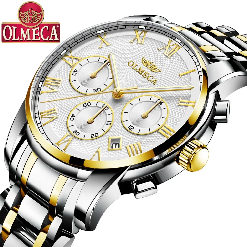 

OLMECA Fashion Relogio Masculino Top Brand Watches Chronograph Wrist Watch Steel White Clock Men's Watch Waterproof Military