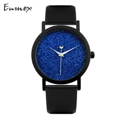 2019 дамы подарок новый стиль часы Enmex дизайн яркое лицо Луна и звезда простой кожаный ремешок кварцевые наручные часы