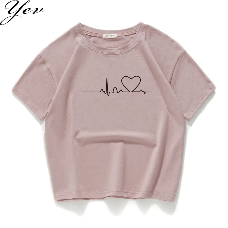 

2018 summer new Harajuku women t shirt Heart beatting printed style cotton loose crop tops t-shirt female tee tops 100% cotton