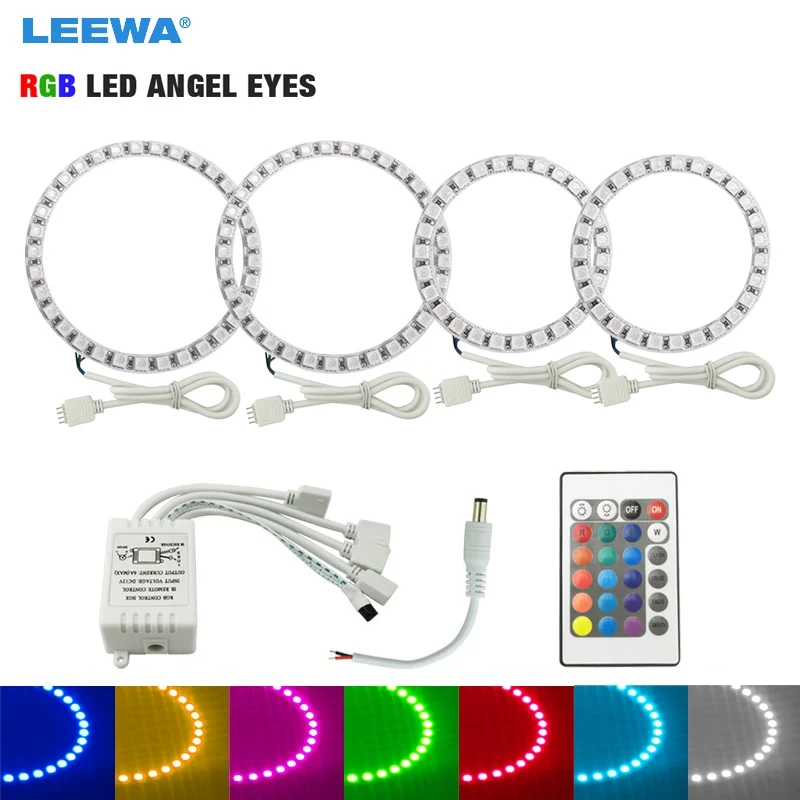 LEEWA 2X100 мм 2X80 Автомобильный RGB многоцветный LED Ангельские Глазки Halo Ring комплект